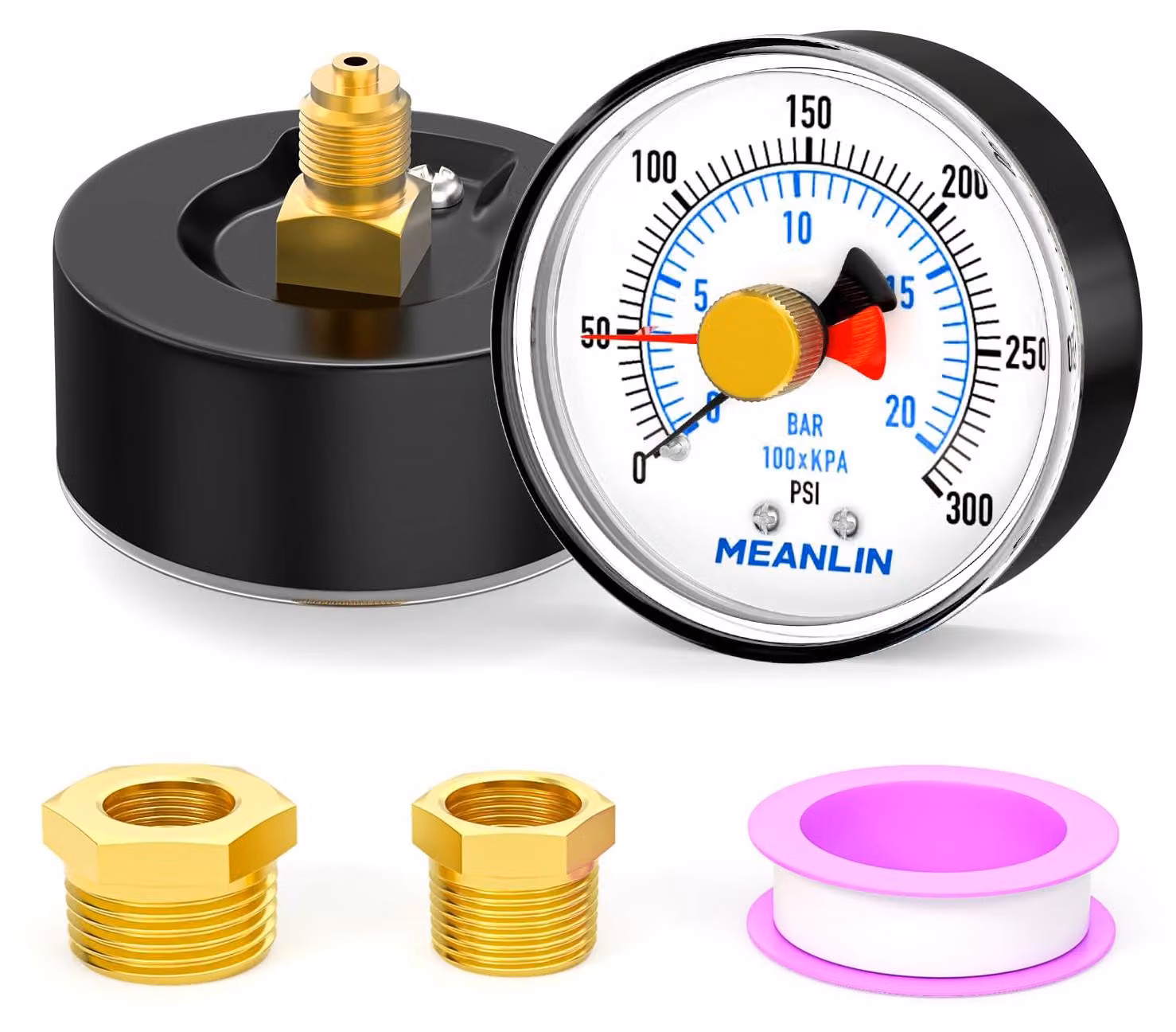 Manometro 0-20 bar / 0-300 psi, quadrante da 2 pollici, attacco da 1/4" BSP, con raccordo posteriore