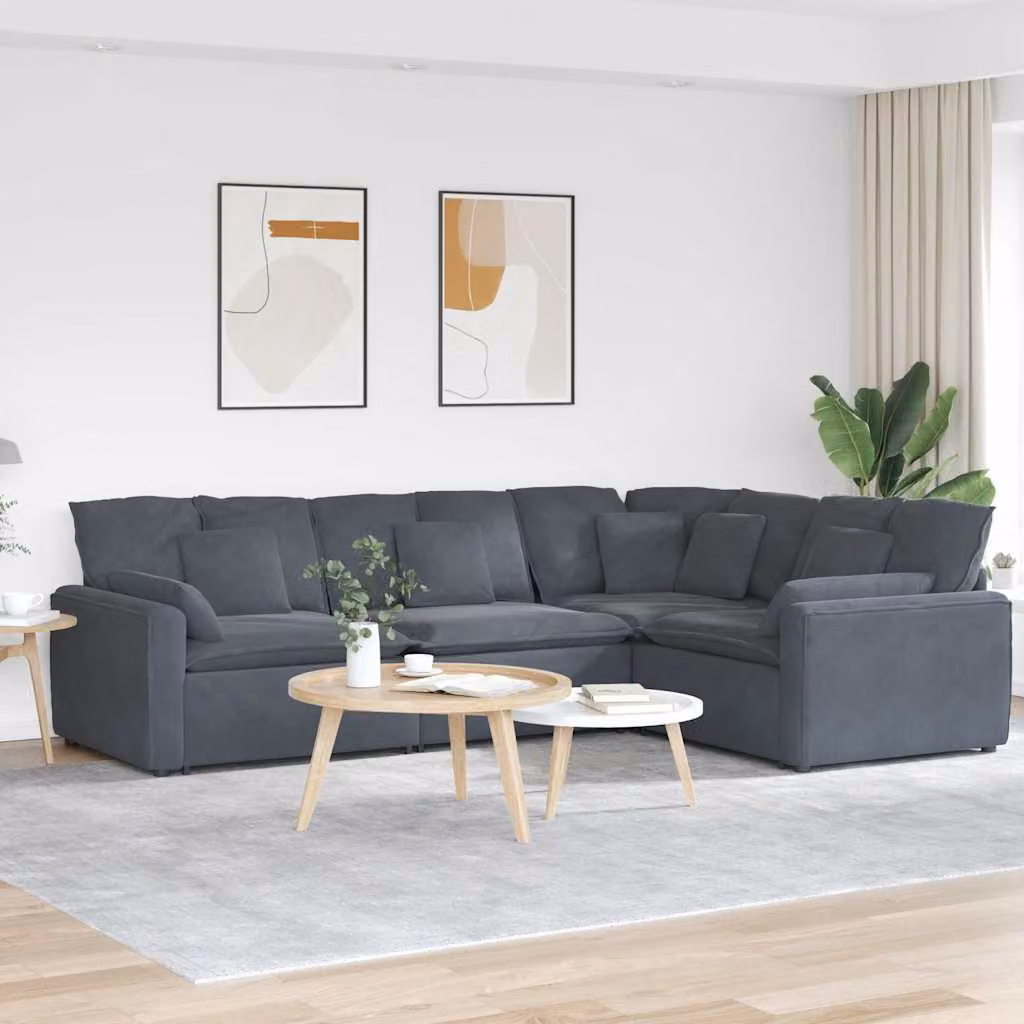 vidaXL Divano Modulare a L in Velluto Grigio con Cuscini e Struttura in Metallo e Legno