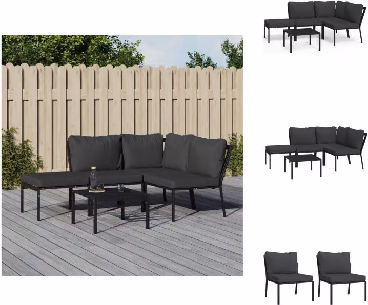 vidaXL Set di 5 pezzi da giardino con cuscini grigi in acciaio - Set di mobili da giardino