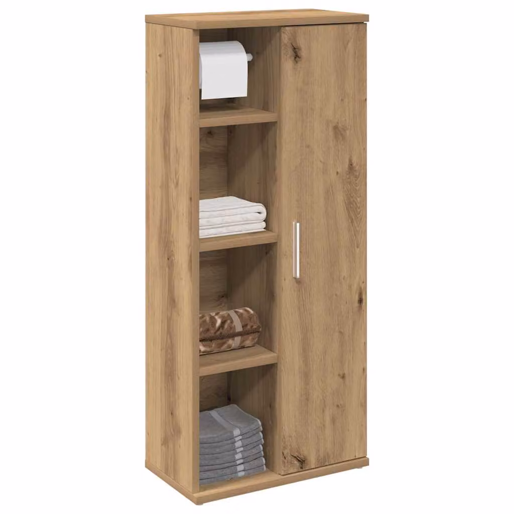 Mobile da bagno vidaXL in legno rovere marrone con ripiani e portarotolo, L 39 cm, P 22 cm, H 90 cm