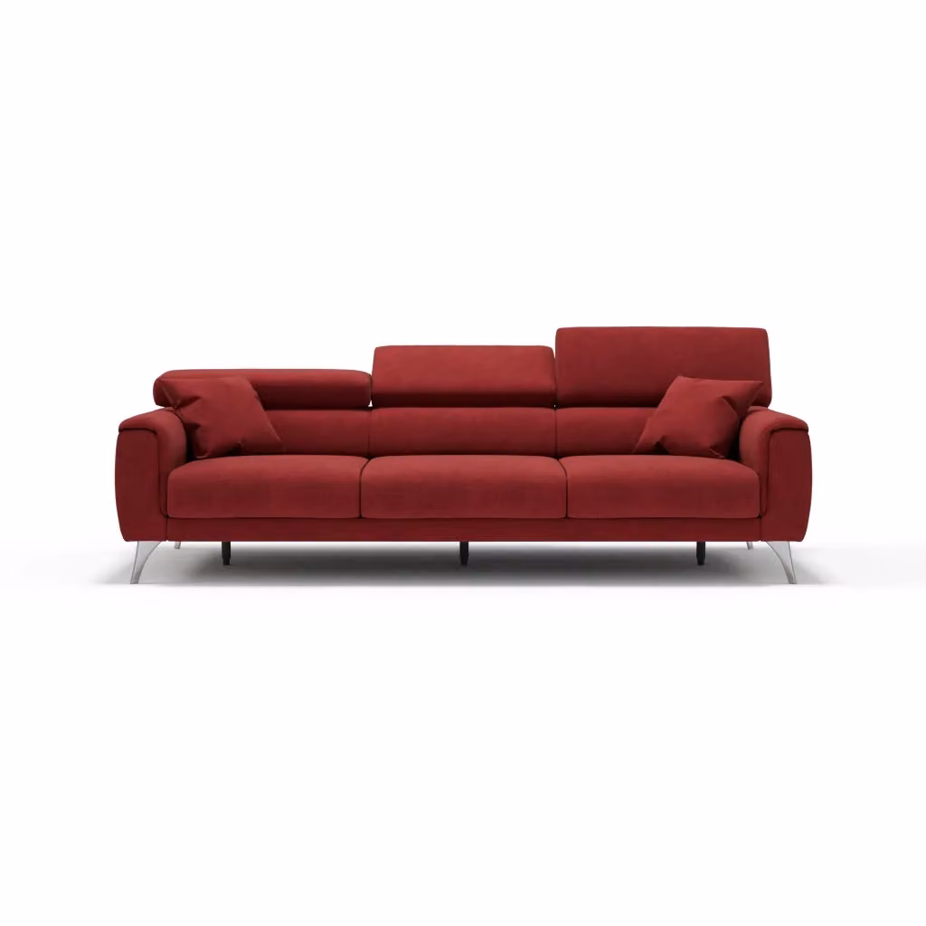 Divano Caravaggio Divani.Store con 3 sedute allungabili indipendenti, poggiatesta reclinabili e tessuto impermeabile, L: 244 cm, colore rosso – 2