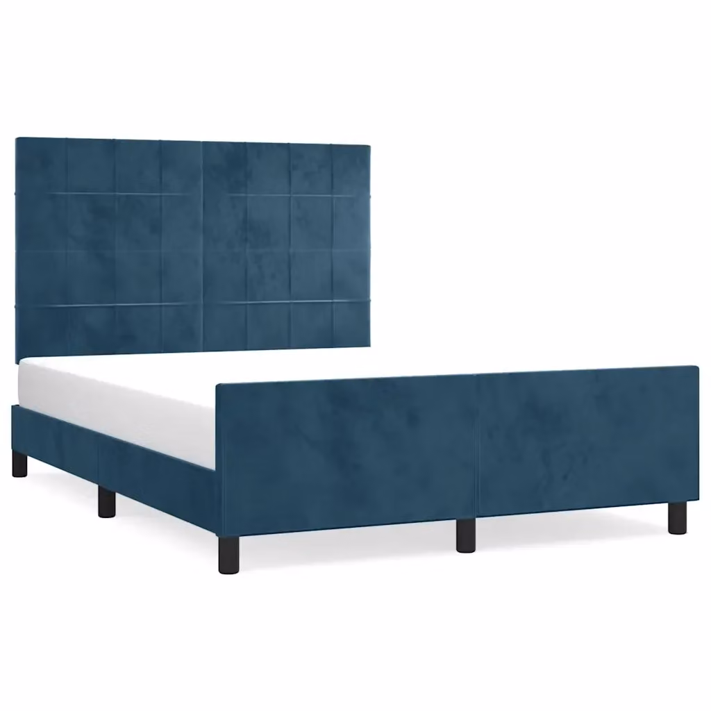 vidaXL Giroletto senza Materasso in Velluto Blu con Struttura in Legno L 140 x P 190 cm – 2