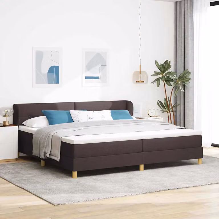 Letto a molle con testiera vidaXL in tessuto marrone con molle a tasche L: 200 cm, P: 200 cm, H: 203 cm