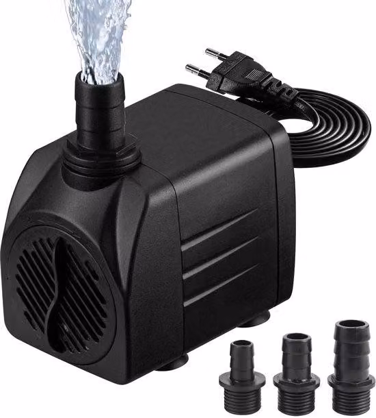 Uniqoos® Mini pompa sommergibile da 25W, 220V – 1800 l/h, altezza di sollevamento 2 m, regolabile, con 4 ventose e 3 ugelli, ideale per acquari, stagni, fontane da giardino e sistemi di idroponica