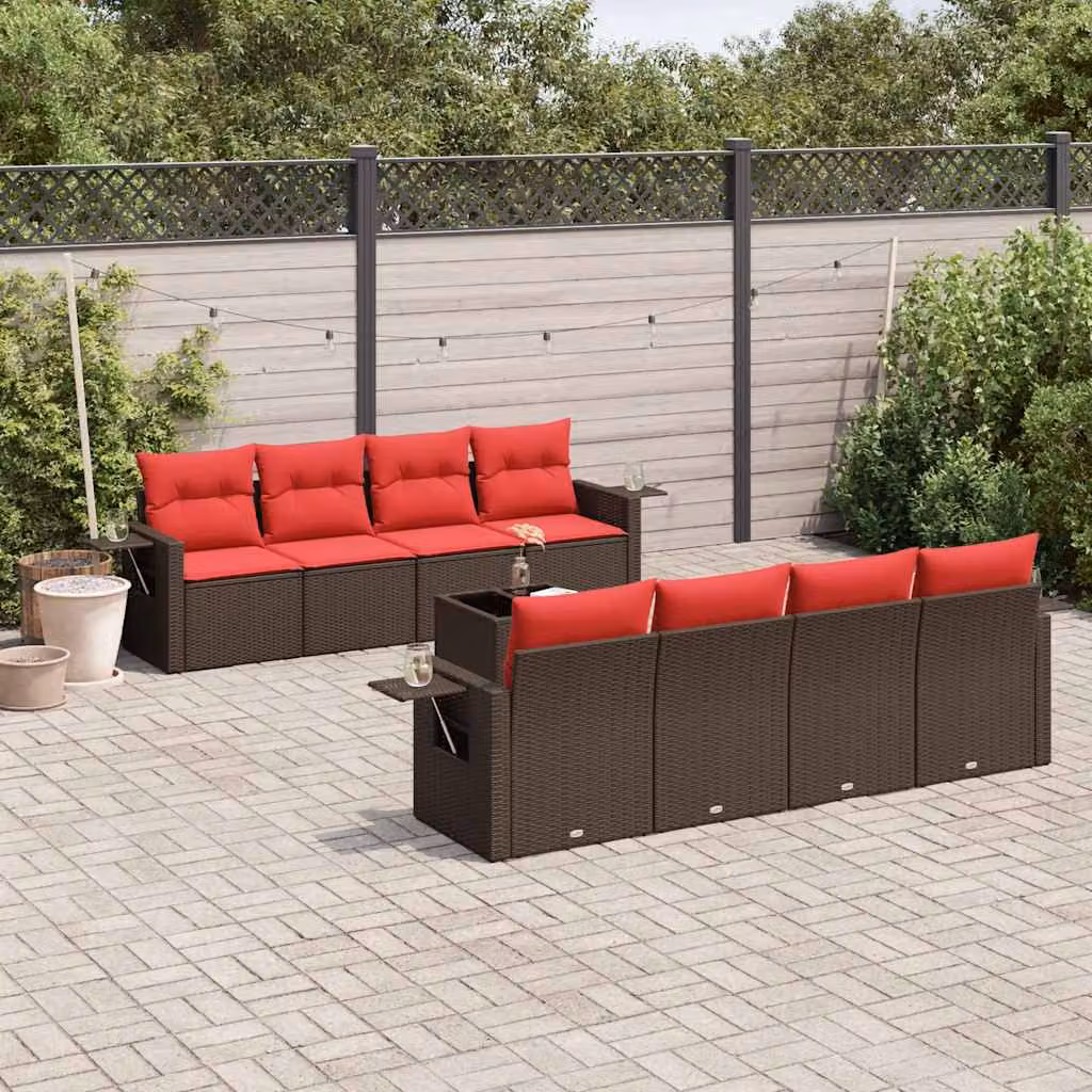 Set di divani da giardino vidaXL in polyrattan marrone con cuscini e tavolino da caffè, design moderno a L per esterno