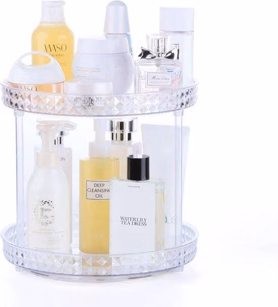 Contenitore per cosmetici girevole a 360 gradi, con 2 ripiani, per cosmetici, profumi, organizer da bagno, toeletta girevole, armadietto per cosmetici (chiaro)