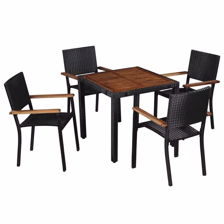 set da pranzo da giardino 5 pezzi in poly rattan acacia legno massiccio nero