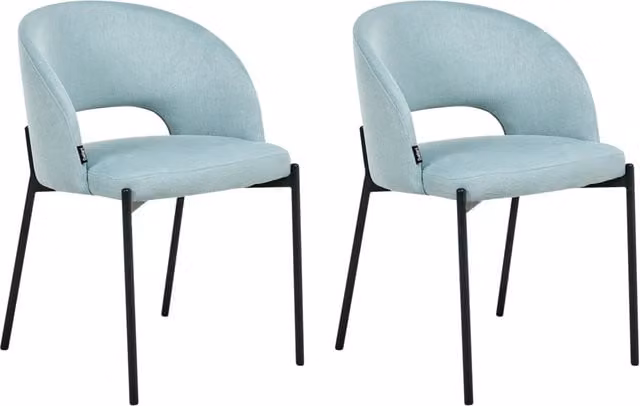 Set di 2 sedie da pranzo Beliani in tessuto azzurro e metallo con braccioli, stile moderno e minimalista