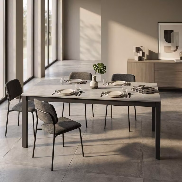 Milani Home - tavolo da pranzo allungabile 120/140/160-170/200 x 80 cm, cemento, metallo
