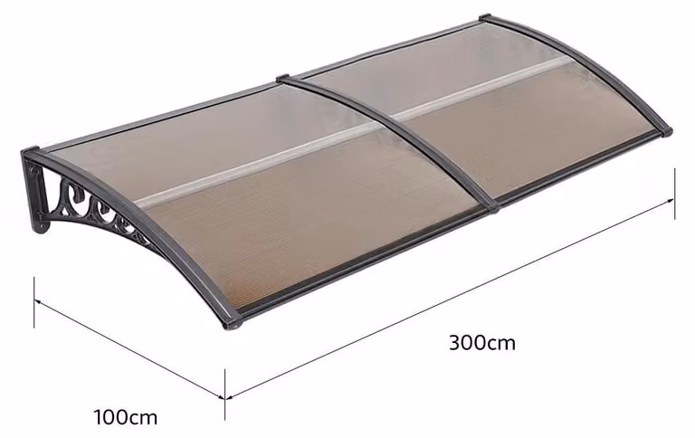 Tenda da esterno per porta – Tenda in policarbonato – 100 x 300 cm – Protezione da pioggia e neve – Protezione UV – Adatta per porte e finestre