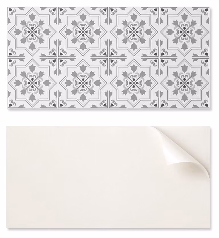 Piastrella in vinile decorativa con grafica, ideale per cucina o bagno, dimensioni 120 x 60 cm, motivo con elementi floreali