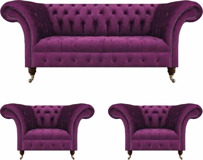 Lila Sofa Set 3tlg Chesterfield Wohnzimmer Luxus Textil Möbel Polstersofa