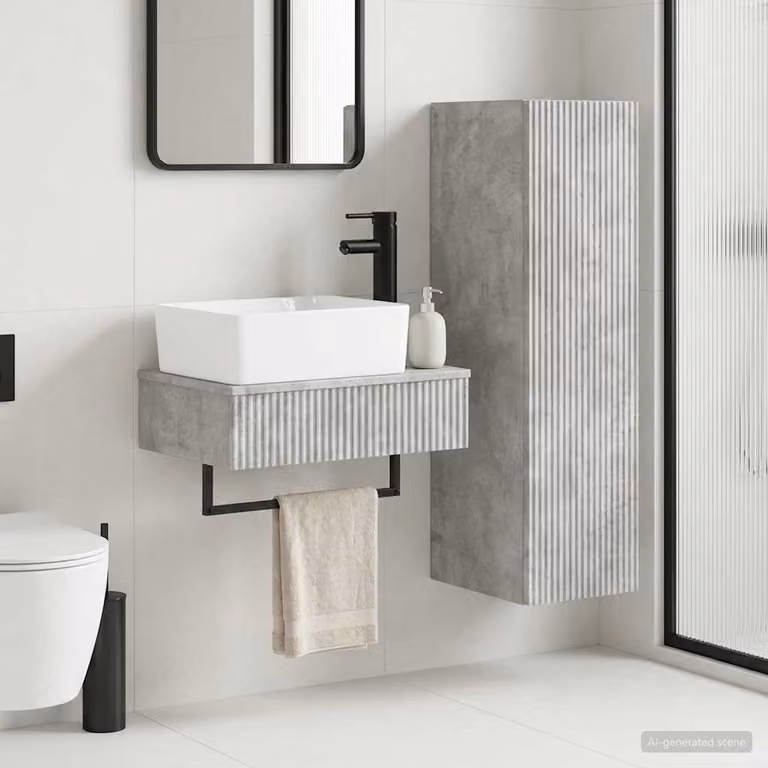 Set di mobili da bagno moderni vidaXL composto da mobile lavabo e pensile a parete in legno, Grigio