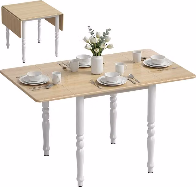 Tavolo rettangolare pieghevole con ribalta effetto legno, finitura beige, L: 134 cm, P: 80 cm, H: 75 cm
