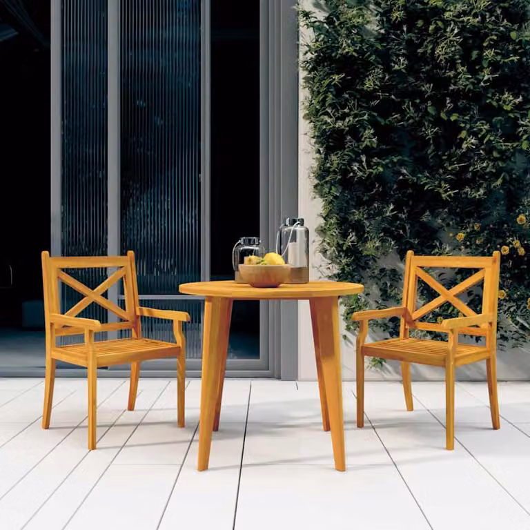 Set di mobili da pranzo da giardino vidaXL in 3 pezzi in legno di acacia marrone con tavolo rotondo