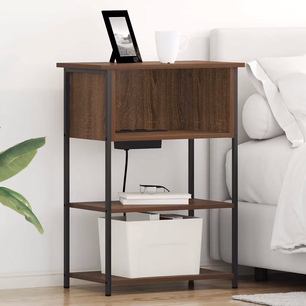 vidaXL Armadio da Notte in Legno e Metallo Marrone Rustico L: 55 cm, P: 31 cm, H: 76 cm