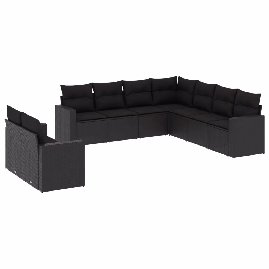 vidaXL Set Divani da Giardino 9 pz a Forma a L con Cuscini Neri in Polyrattan e Struttura in Acciaio Verniciato a Polvere – 2