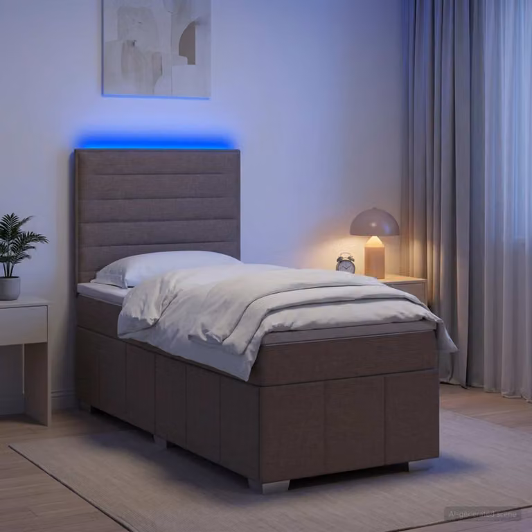 Letto Box Spring vidaXL con Materasso a Molle Insacchettate e Illuminazione LED, Colore Tortora, L/P: 100 x 200 cm