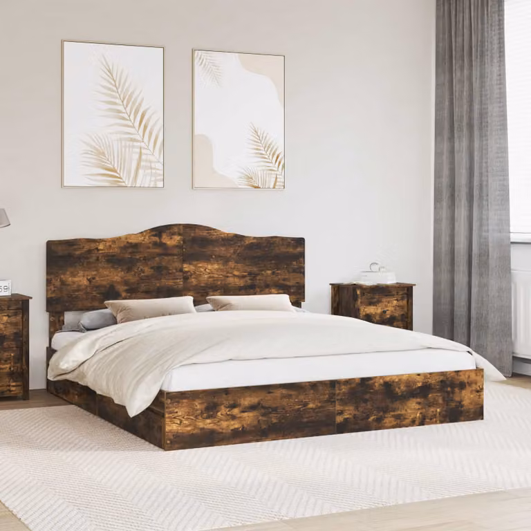 Letto con contenitore e cassetto vidaXL in rovere fumé L/P: 180 x 200 cm