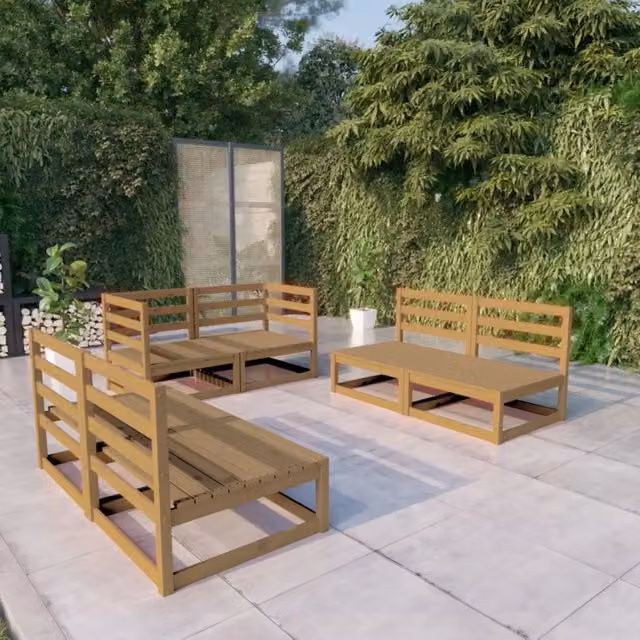 Set Salotto da Giardino 6pz Marrone Ambra Legno Massello Pino 3075412