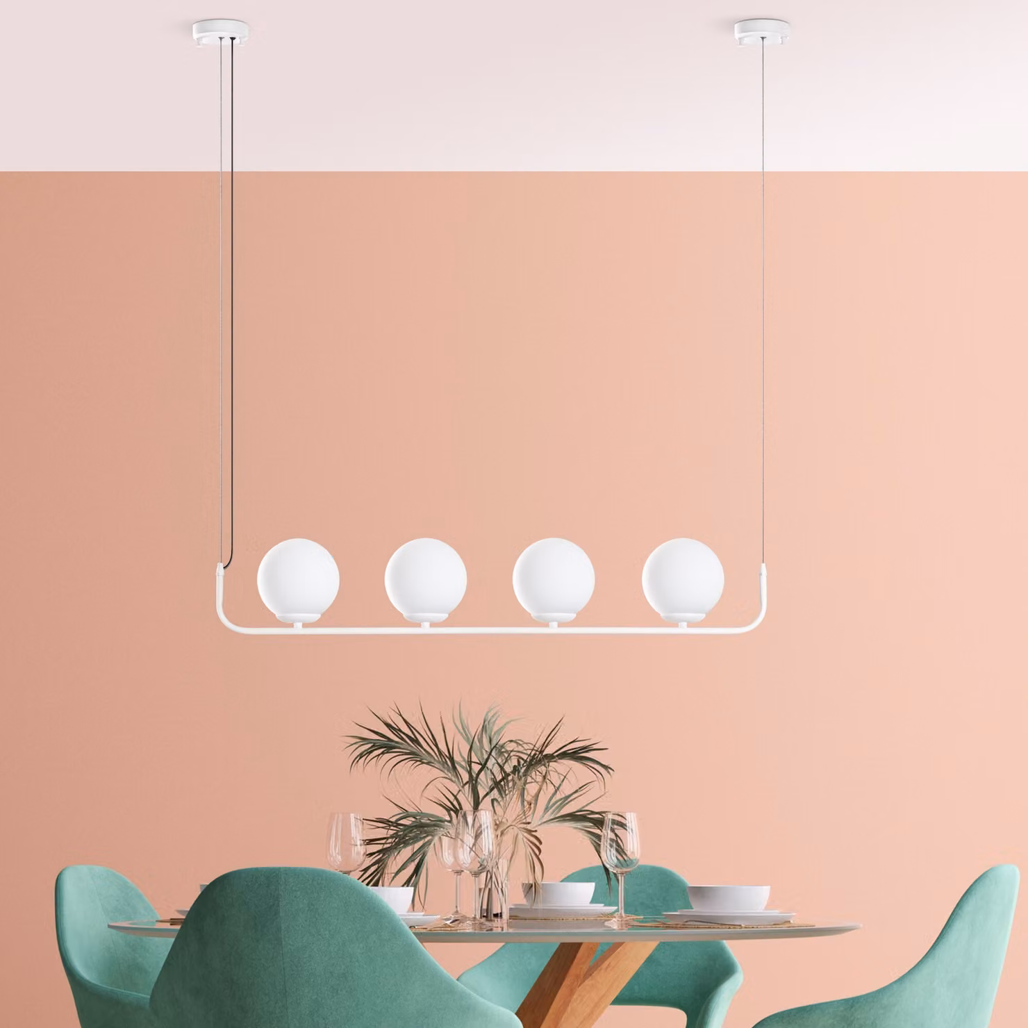 Opviq, Faruk - 13722,Lampadario, bianco, corpo in metallo, 100 x 15 x 20 - 110 cm