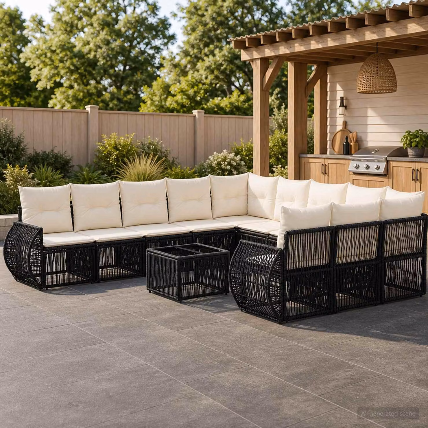 Maison Exclusive - Set di divani da giardino, 12 pezzi. Poly-rattan nero e crema