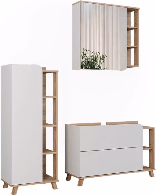Set di mobili da bagno Karen Sonoma/Bianco 3 pezzi Vicco