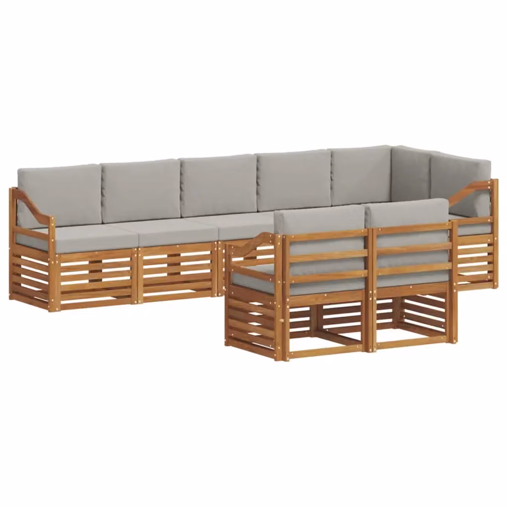 Set di divani da esterno a L vidaXL in legno di acacia con cuscini beige e grigi – 2