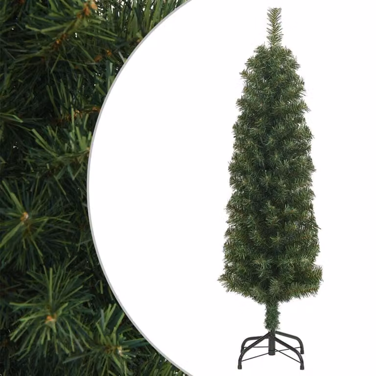 The Living Store Albero di Natale Artificiale Slim con Supporto Verde 120 cm PVC