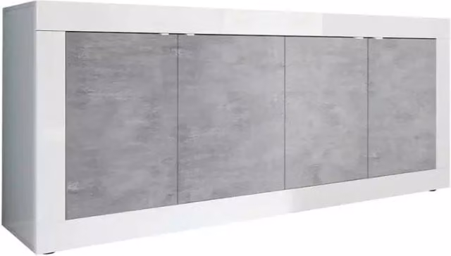 Buffet 4 porte, collezione ISORA, bianco lucido laccato/rovere chiaro, ideale per soggiorno moderno