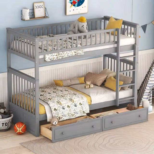 Letto a castello 90x200 - Xylo - Grigio con cassetti