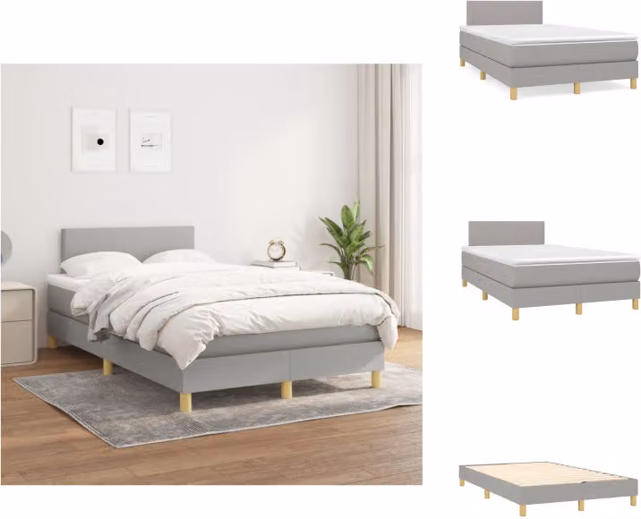 vidaXL Letto a molle con materasso in tessuto grigio chiaro 120x200 cm - Letti & strutture letto