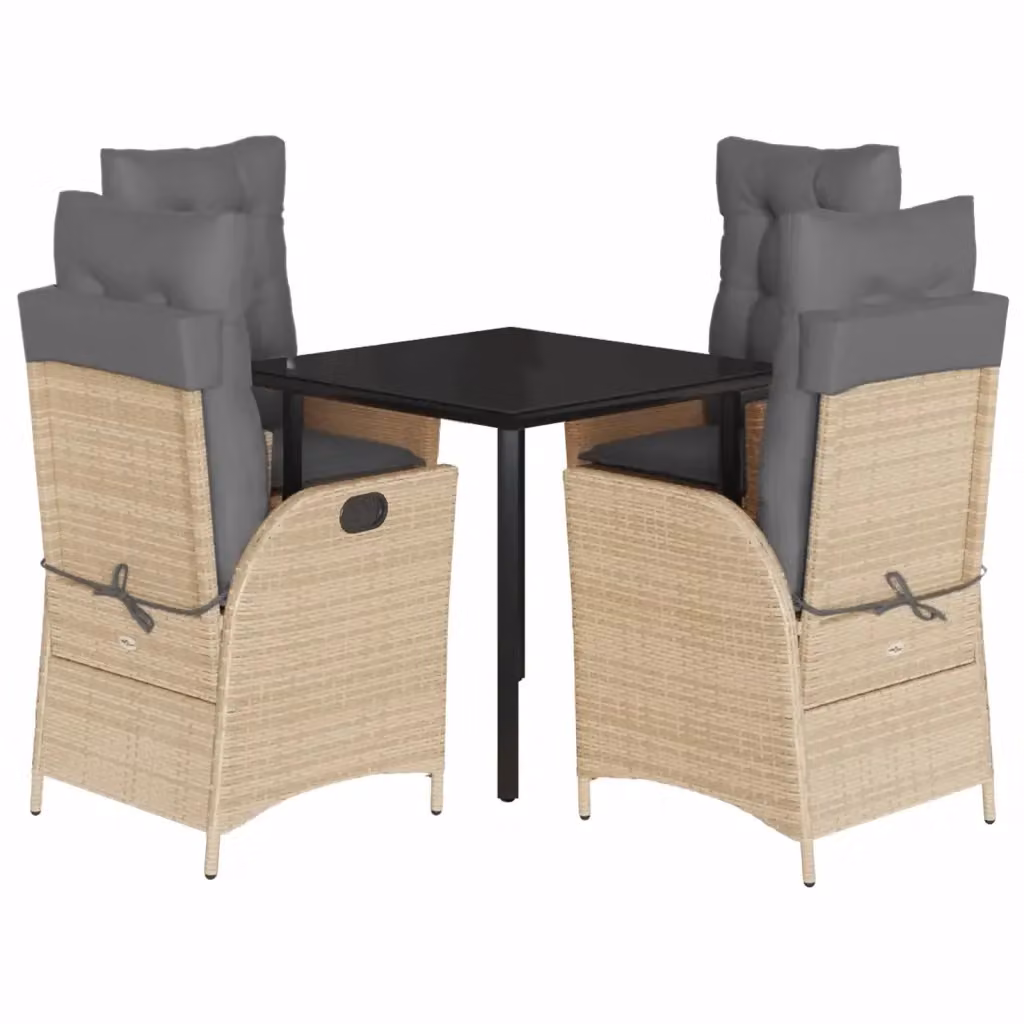 Set da Pranzo da Giardino vidaXL in Polyrattan con Cuscini Beige e Tavolo in Vetro 5 pz – 2
