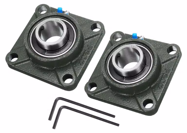 Omgoods - 2 cuscinetti a sfere UCF207 con flangia quadrata e alloggiamento in acciaio rivestito
