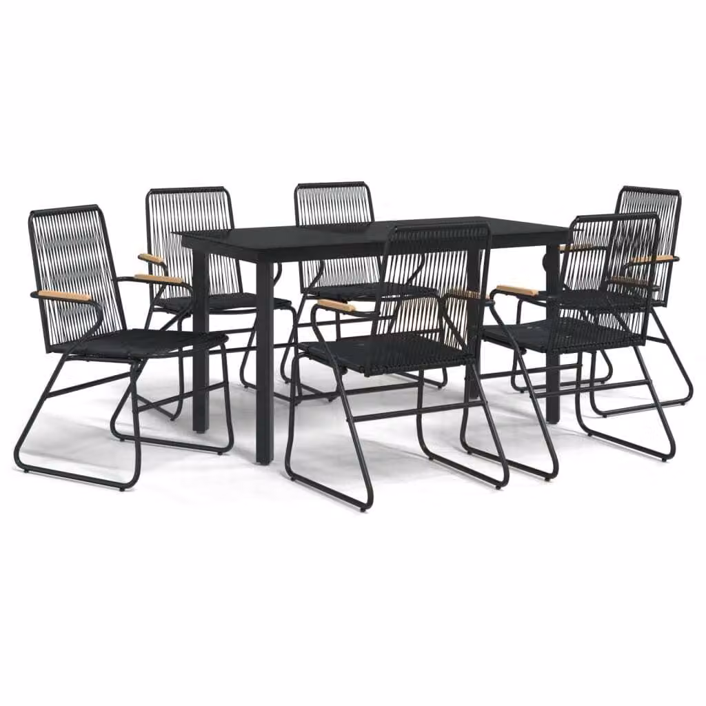 Set da Pranzo da Giardino 7 pz Nero in Rattan PVC