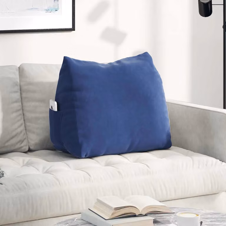 Cuscino per schiena a cuneo vidaXL in velluto a coste blu, con rivestimento rimovibile e anallergico, L 60 x P 20 x H 50 cm