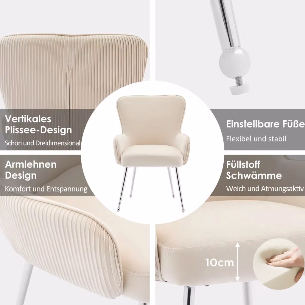 Set di 6 sedie da pranzo REDOM in velluto beige con braccioli e piedini regolabili in metallo – 2