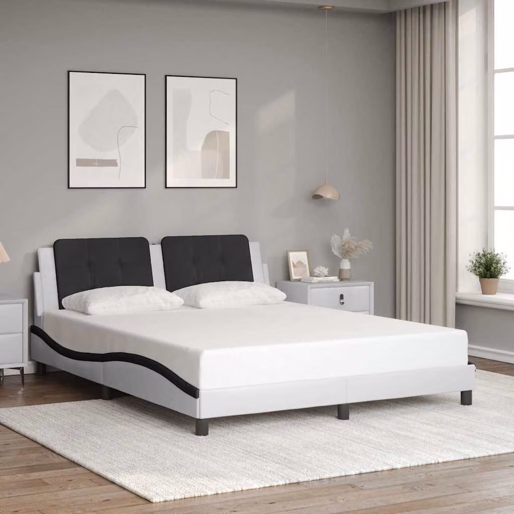 vidaXL Giroletto Zadar senza Materasso in Similpelle Nero e Bianco L/P/H: 200 x 160 x 74,5 cm