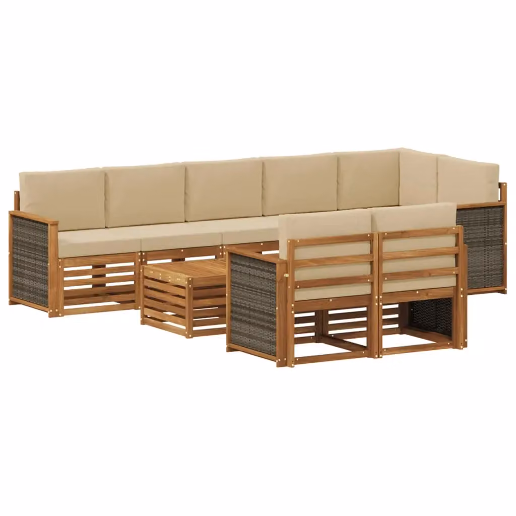 Set di divani da esterno a L vidaXL in legno di acacia con tavolo da caffè, 8 pezzi, marrone e beige – 2