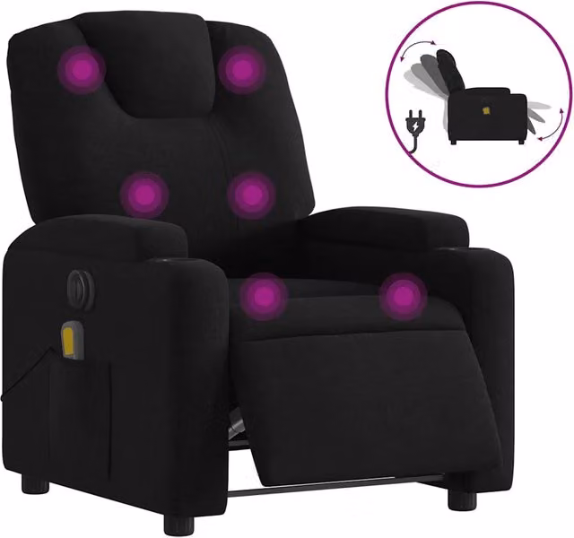 Poltrona Massaggiante | Sedia Relax Reclinabile Elettrica Nera in Tessuto