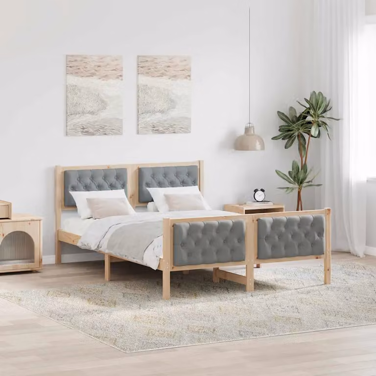 Struttura del letto in pino massello vidaXL Grigio chiaro 140 x 190 cm