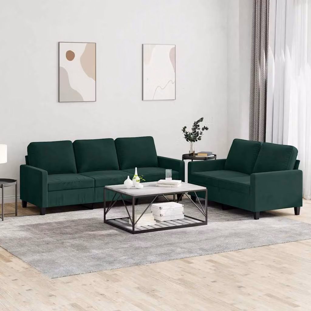 Set di divani 2 pz vidaXL in velluto verde con cuscini per soggiorno – 1