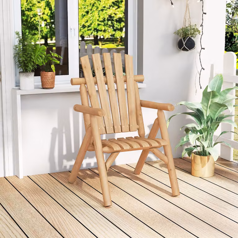Poltrona da esterno Costway in legno marrone con braccioli e schienale alto per giardino