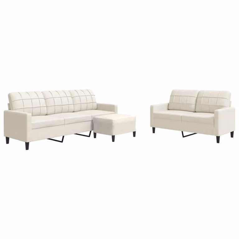 Set di Divani 3 pz con Cuscini Crema in Velluto