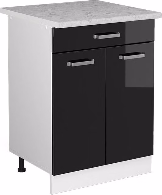 Mobiletto base per cucina R-Line Nero lucido/Bianco 60 cm con cassetto PL Marmo Vicco