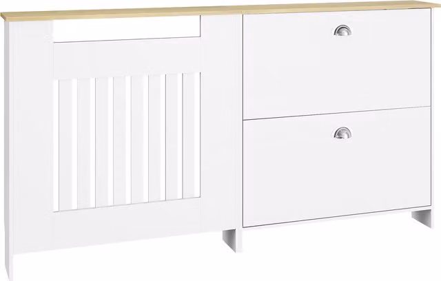 Copritermosifone HOMCOM con scarpiera e 2 cassetti ribaltabili, Bianco, L: 152 cm, H: 81 cm, P: 19 cm – 1