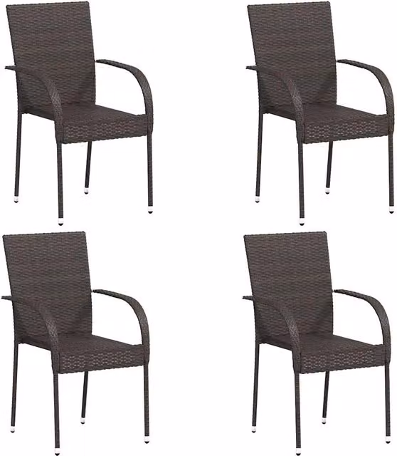 Sedie da giardino Impilabili 4 pz | Sedie da Esterno in Polyrattan Marrone
