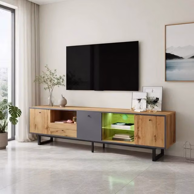 Lowboard TV naturale in truciolato lunghezza 190 cm