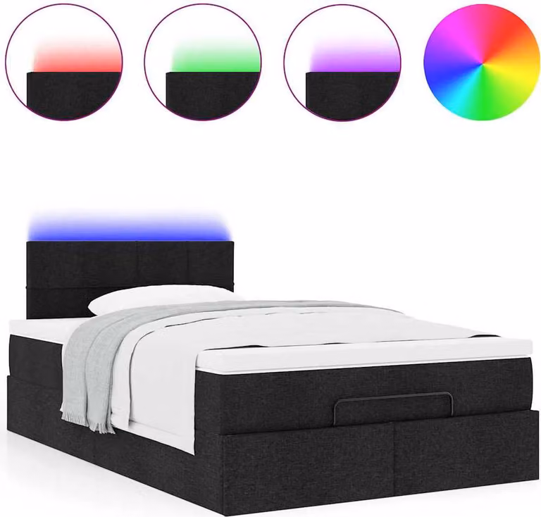 Pouf Letto con Materasso Nero 120x200 cm in Tessuto