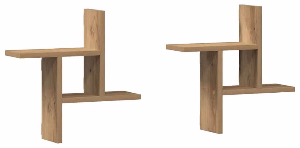 Set di 2 mensole da parete in legno di quercia effetto artigianale, ideali per un arredamento moderno